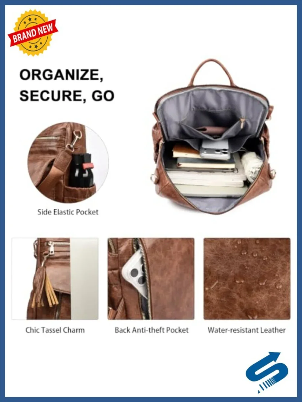 Vegan Leather Anti-Theft Convertible Backpack Purse for Women, Work Travel